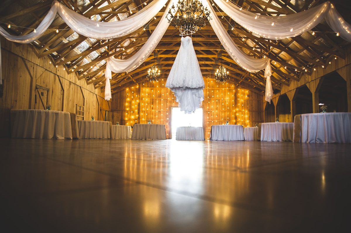 Beautiful outdoor wedding venue setup with elegant decorations and natural surroundings