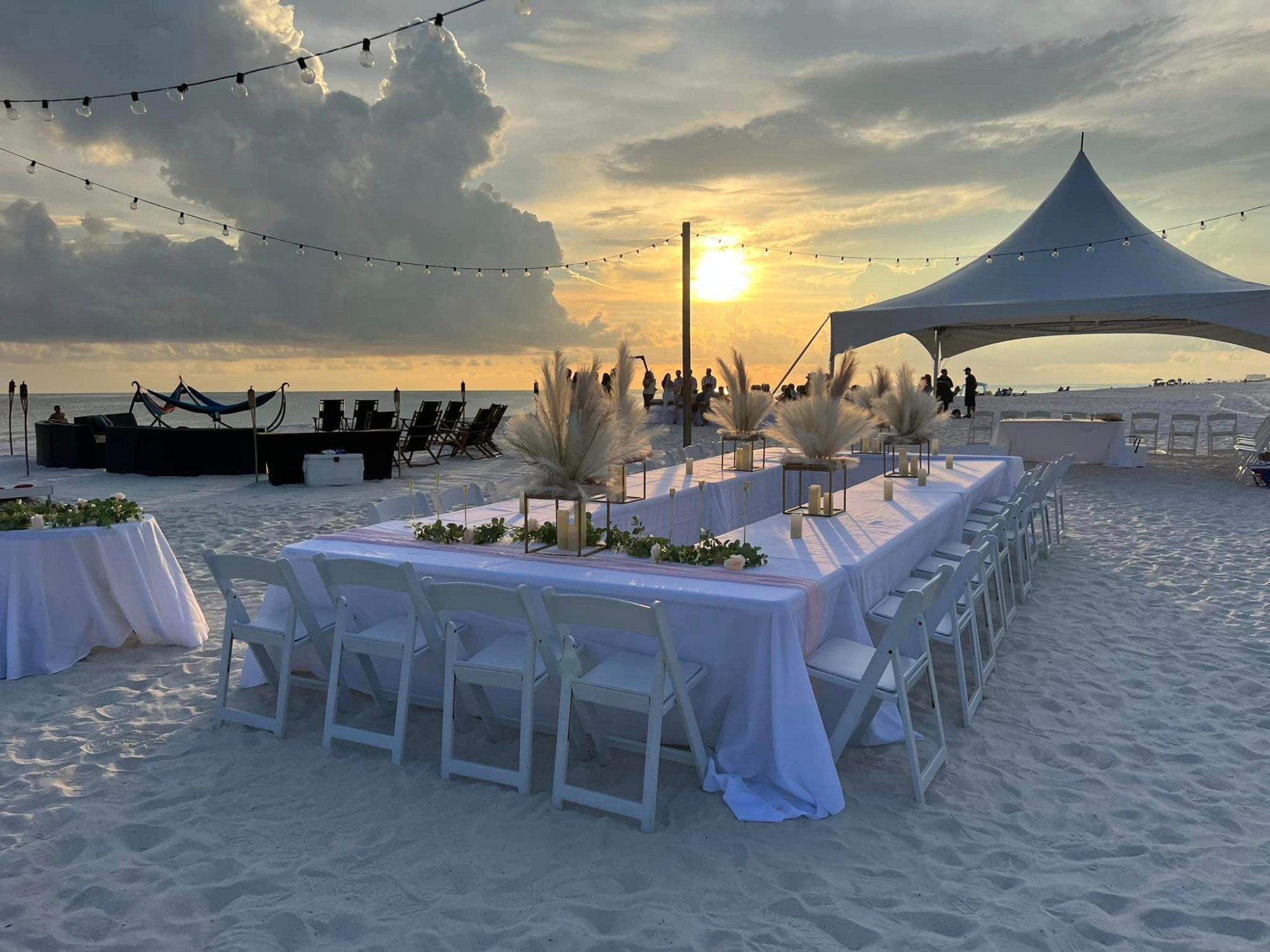 Wedding reception with dance floor under tent rental