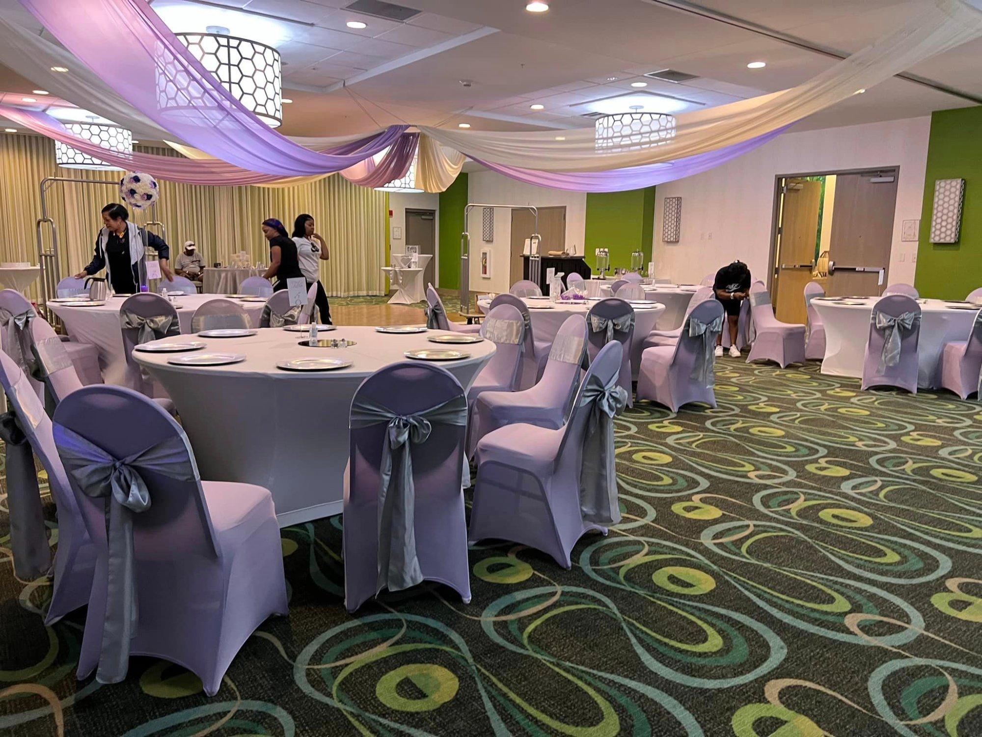 Indoor venue ceiling drape and dance area
