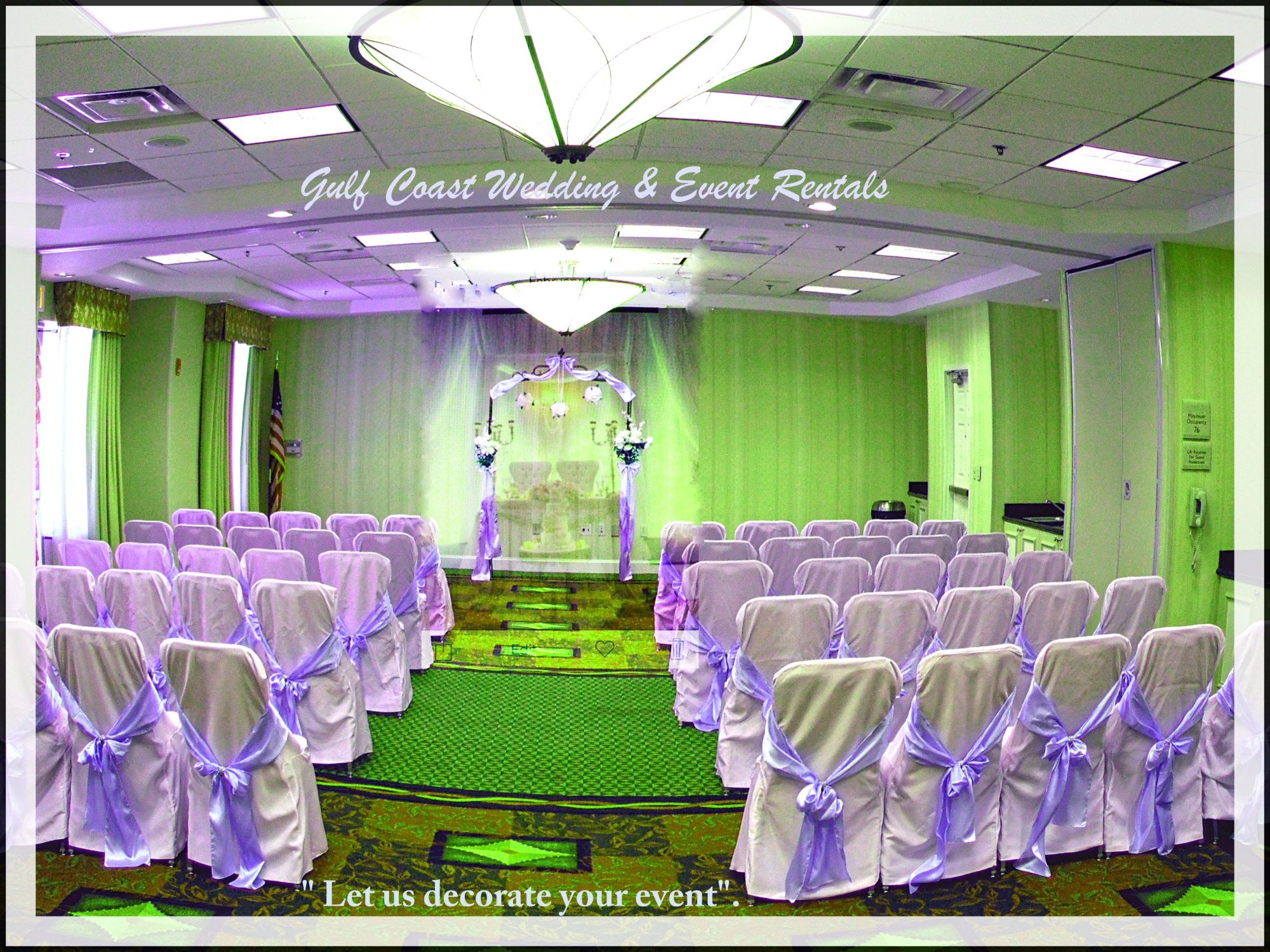Indoor venue full décor — chair covers and ceiling