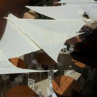 White shade sails over wedding chairs at venue