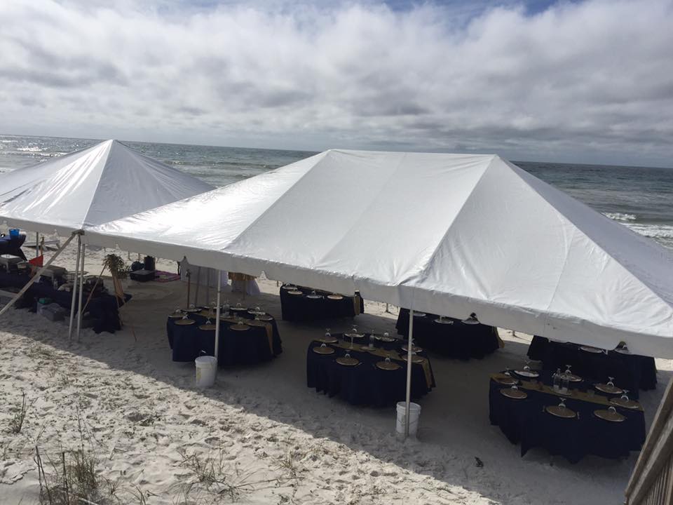 Frame tent aerial view beach event
