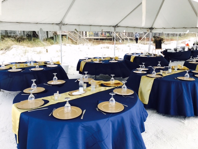 Tent interior with tables and dance space