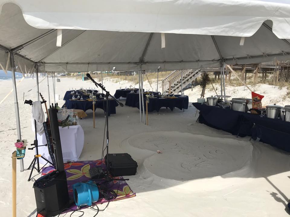 Tent interior with live band setup
